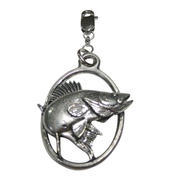 Zander Walleye Fish Large Oval Zipper Pull Charm - Picture 1 of 2